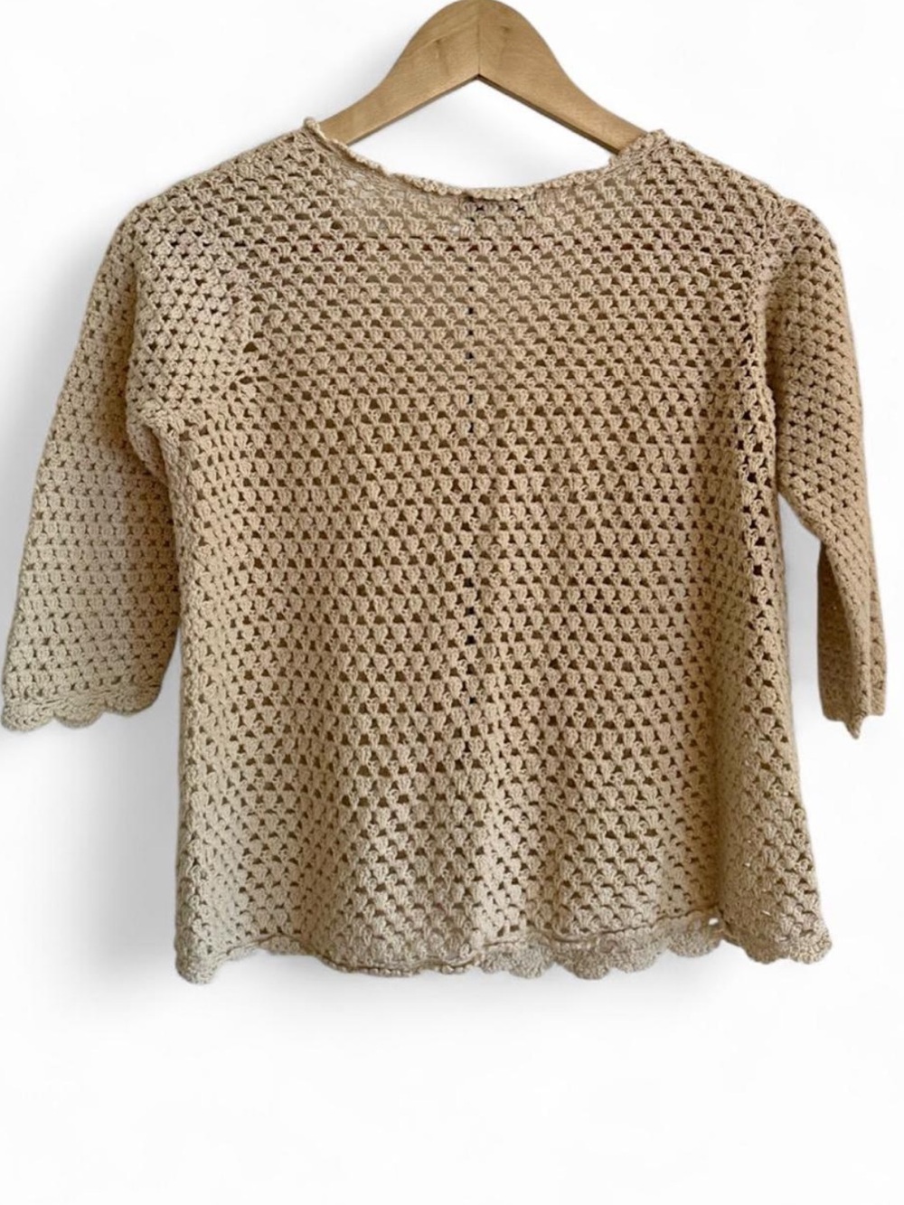 Vintage Y2K Norm Thompson Crochet Crop Cardigan Linen Blend Boho Coastal Neutral - Picture 3 of 8